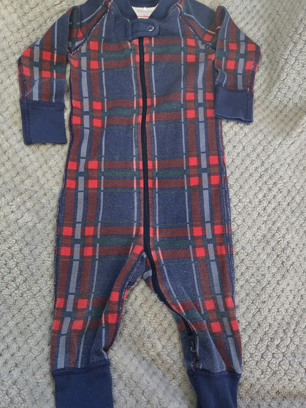 Hanna Andersson Blue Plaid One Piece Sleeper Pajama 6-12mos (70)